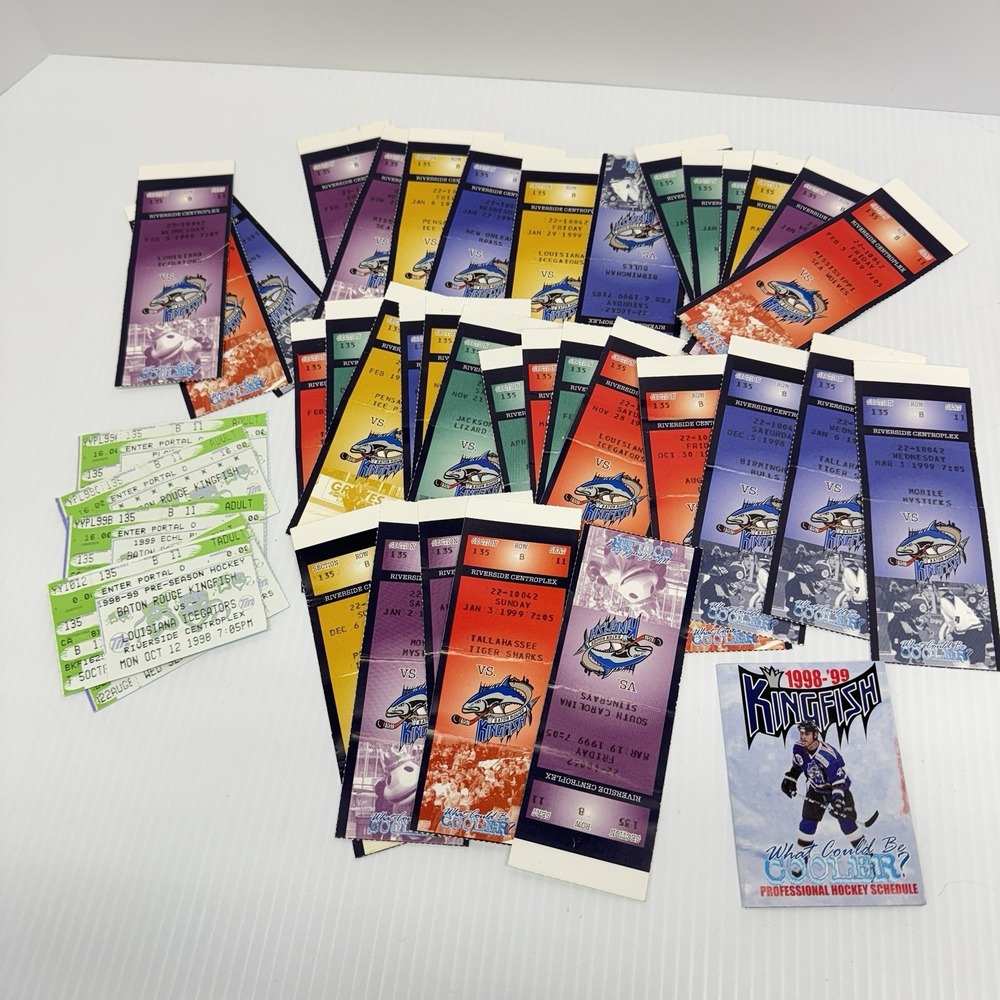 Vintage Baton Rouge Kingfish Hockey Ticket Lot Of 37 90s Rare Louisiana